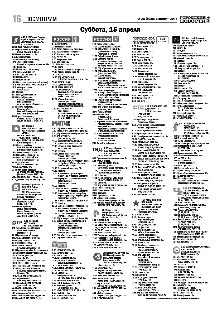 Выпуск газеты № 25 (1985) от 05.04.2017, страница 16.