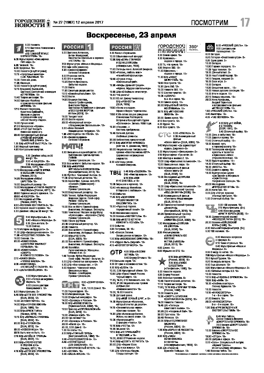 Выпуск газеты № 27 (1987) от 12.04.2017, страница 17.