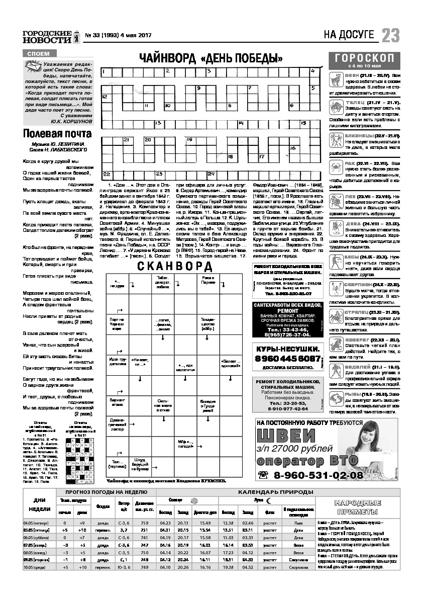 Выпуск газеты № 33 (1993) от 04.05.2017, страница 23.