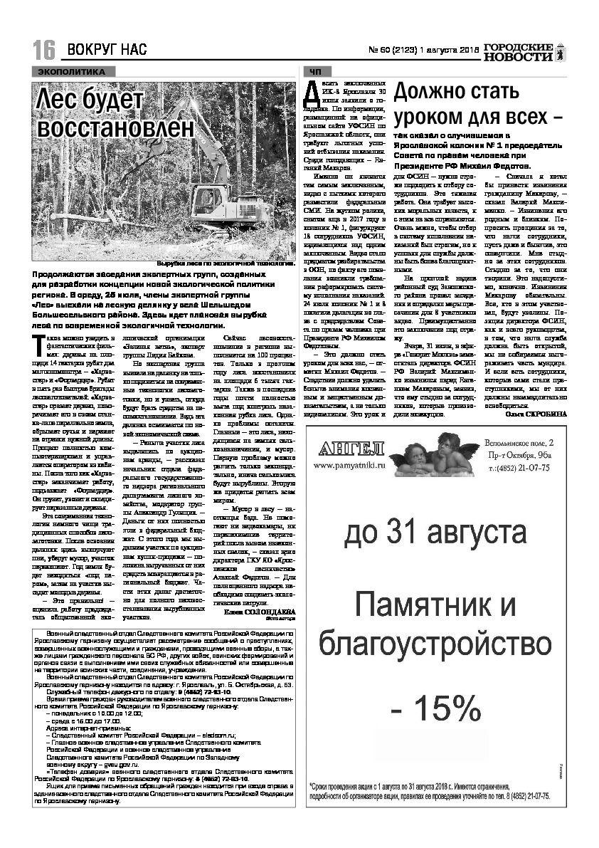 Выпуск газеты № 60 (2023) от 01.08.2018, страница 15.