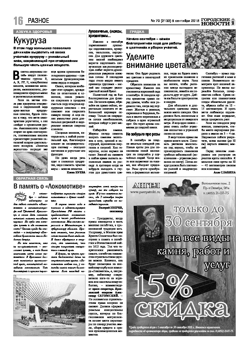 Выпуск газеты № 70 (2133) от 05.09.2018, страница 15.